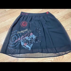 Desigual Black Chiffon & Sequined Skirt Size 40/6